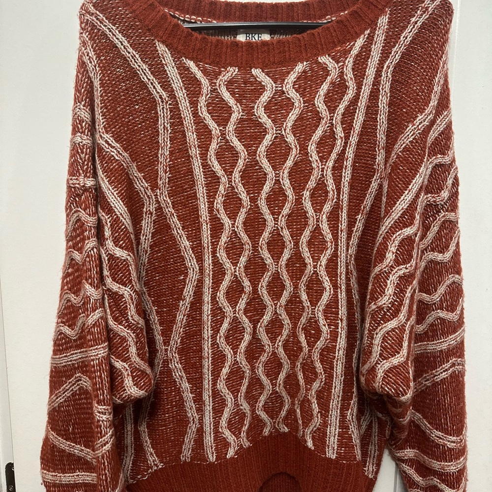 BKE Women's Brick Red Cable Knit Sweater